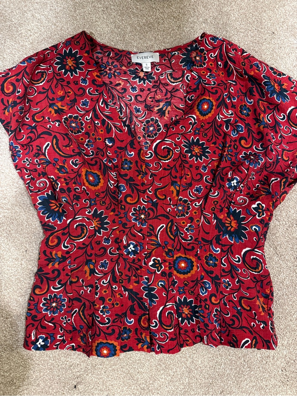 Evereve Red Floral Paisley V-Neck Blouse
